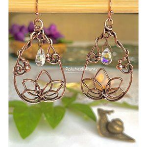 Lotus Flower Earrings ~ Moonstone  Earrings ~ Copper  Earrings ~ new in box